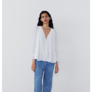 Zara Off White Swiss Dot Blouse